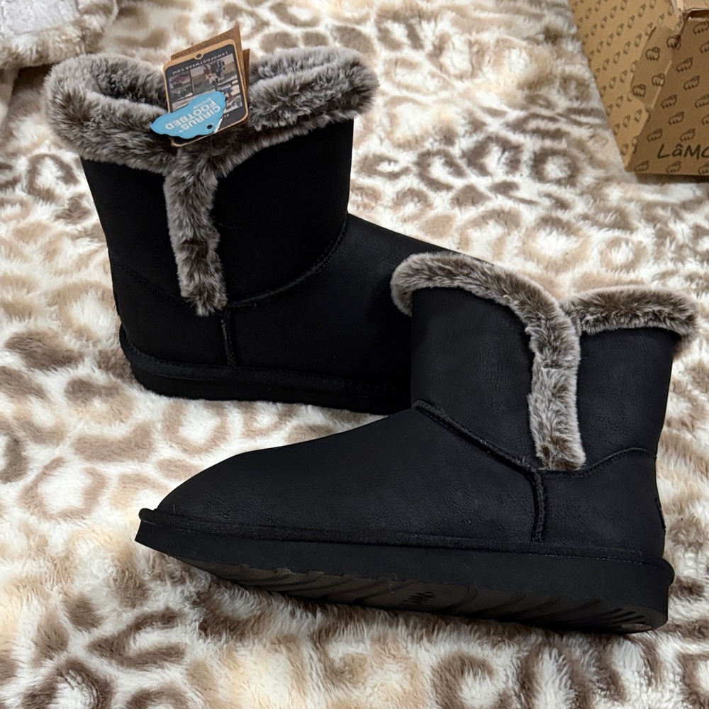 Lamp black vera style gray faux fur 7 in l boots